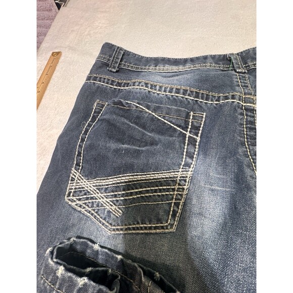 Mens Isaiah Jeans Dark Stone Wash Whiskers Size 40 L Regular Bootcut Christian - Picture 10 of 11